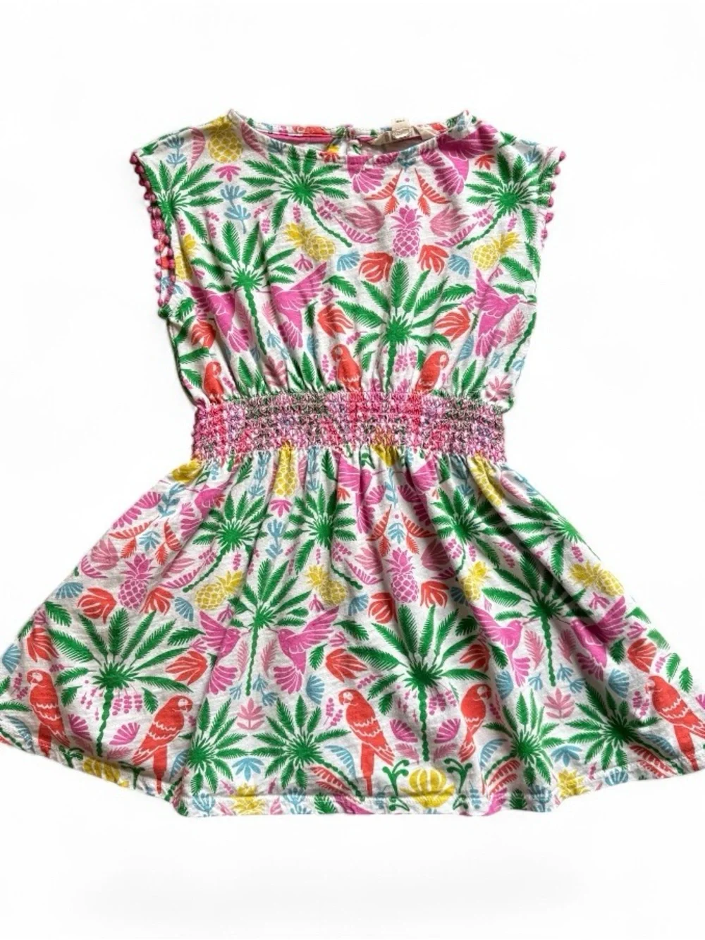 Mini Boden | Colorful Parrot & Palm Print Dress | Cotton | Pockets | 6-7 years - Picture 1 of 9